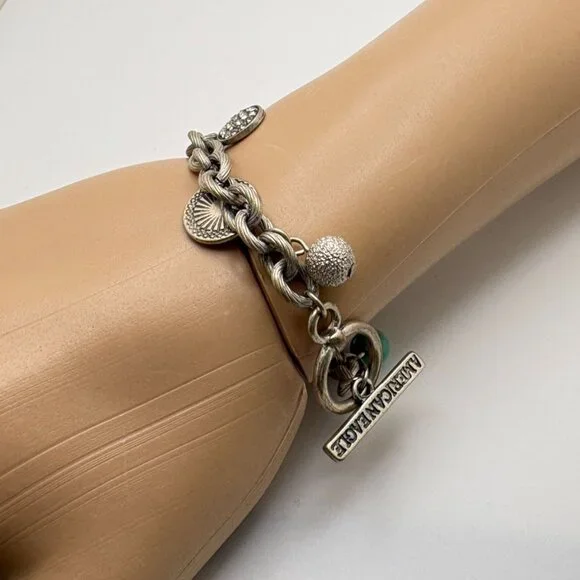 American Eagle Charm Bracelet Horseshoe Flower Charms Silver Tone Live Your Life - Picture 3 of 7